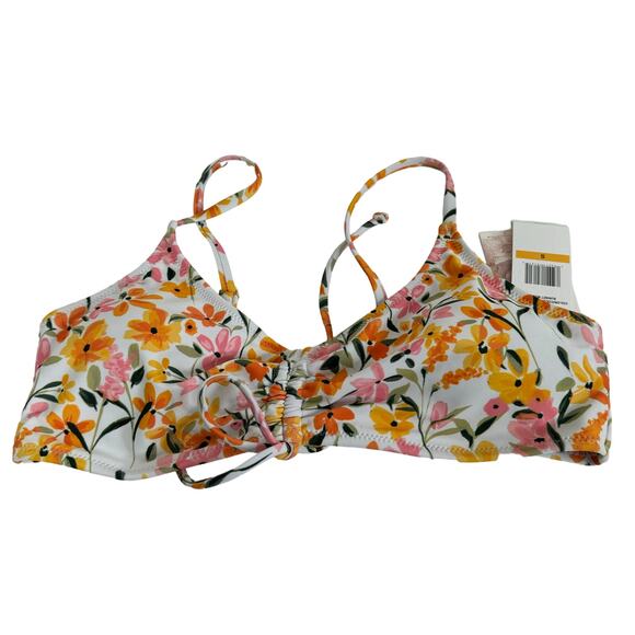 JESSICA SIMPSON Pink Floral Ruched V Neck Sunset Dreaming Swimsuit Top S NWT - Picture 3 of 7
